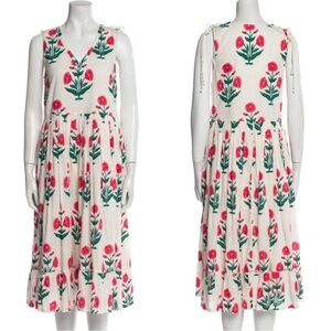 Pink Chicken Cream Maxi Dress with Red Floral Motif